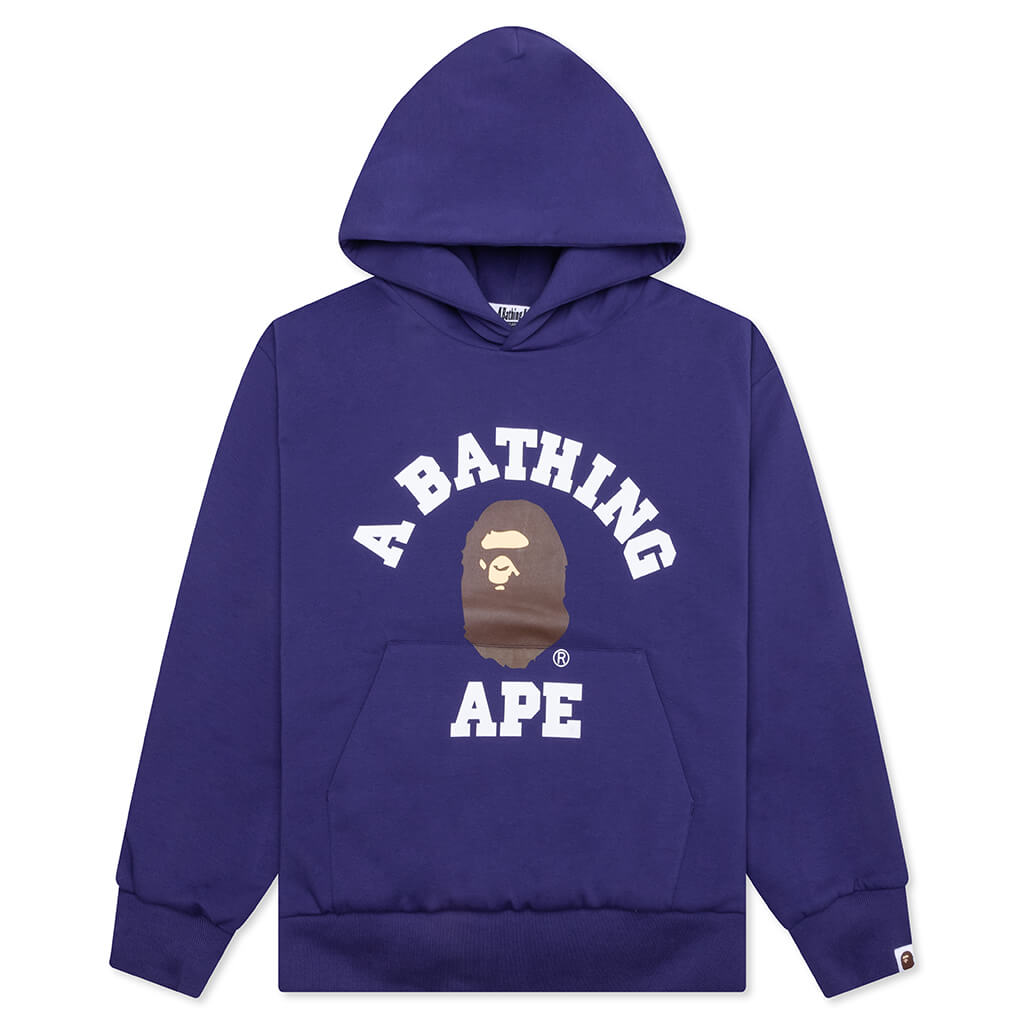 College Puffy Relaxed Fit Pullover Hoodie - Blue