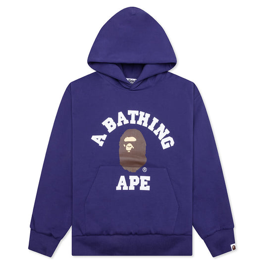 College Puffy Relaxed Fit Pullover Hoodie - Blue
