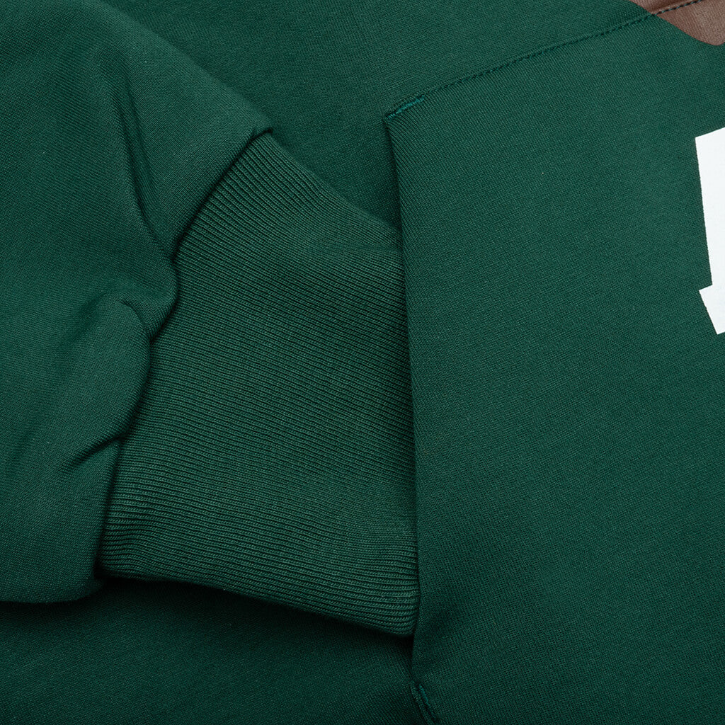 College Puffy Relaxed Fit Pullover Hoodie - Green