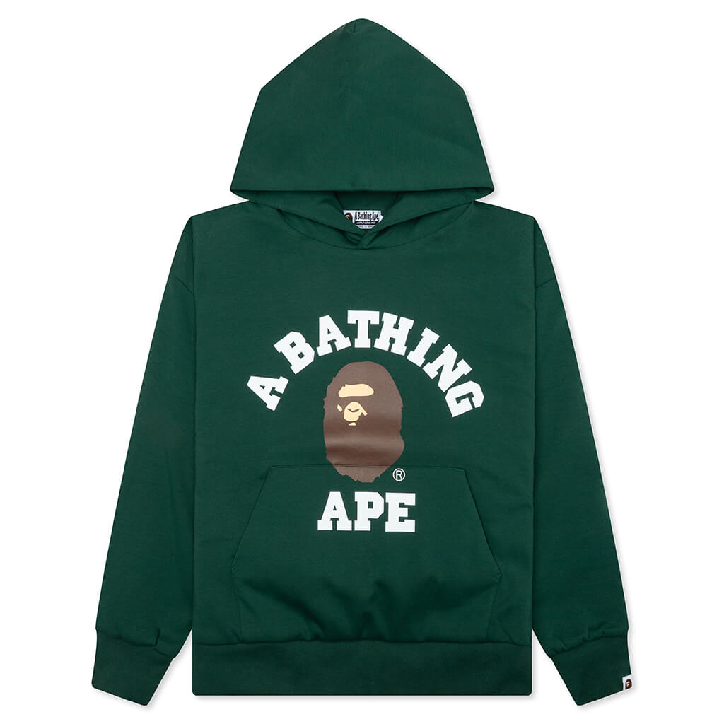 College Puffy Relaxed Fit Pullover Hoodie - Green