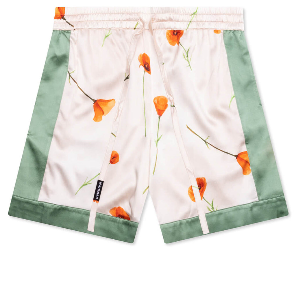 Color Block Silk Shorts - Poppy Ivory