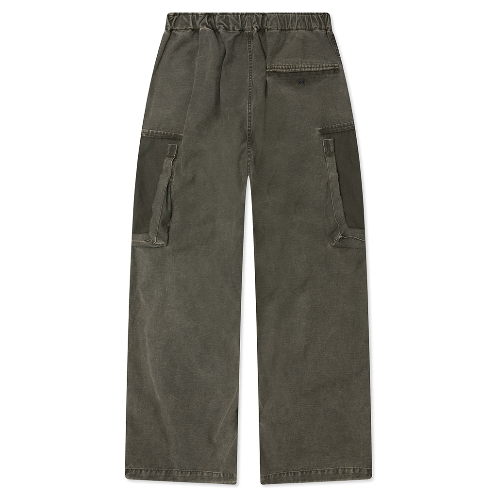 Cotton Satin Cargo Trousers - Dark Green