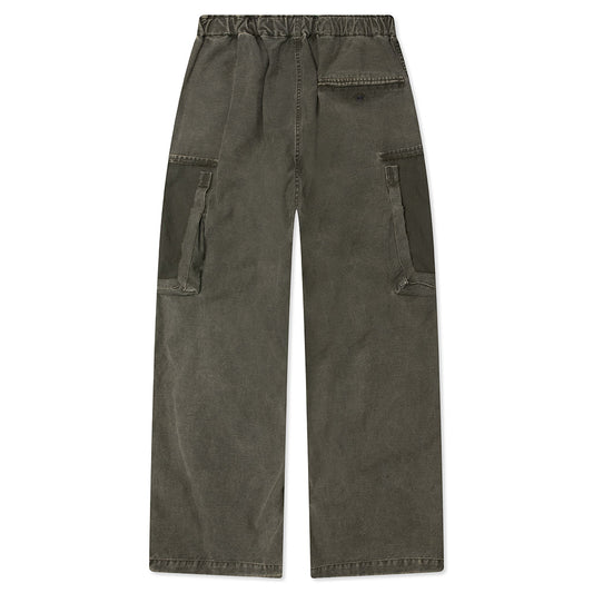 Cotton Satin Cargo Trousers - Dark Green