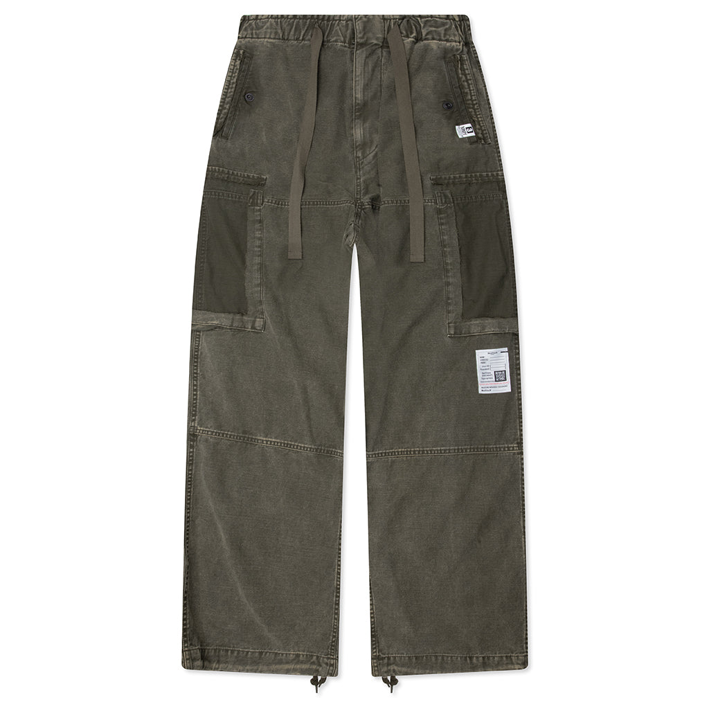 Cotton Satin Cargo Trousers - Dark Green
