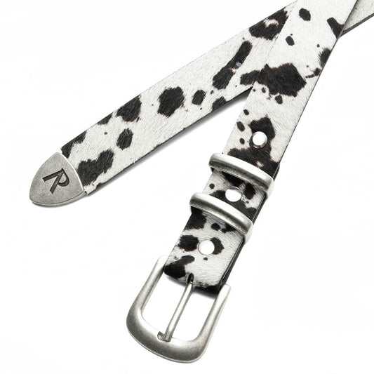 Cow Hide Rodeo Belt - Flat White/Jet Black