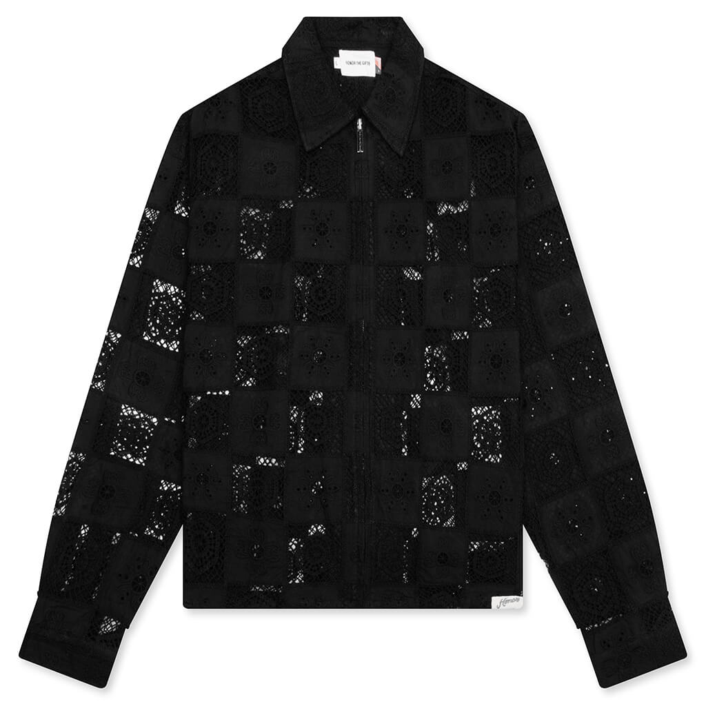 Crochet Full Zip Jacket - Black