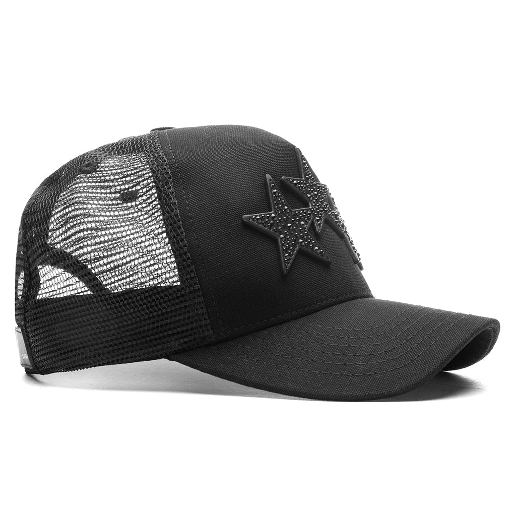 Crystal 3 Star Trucker Hat - Black/Black