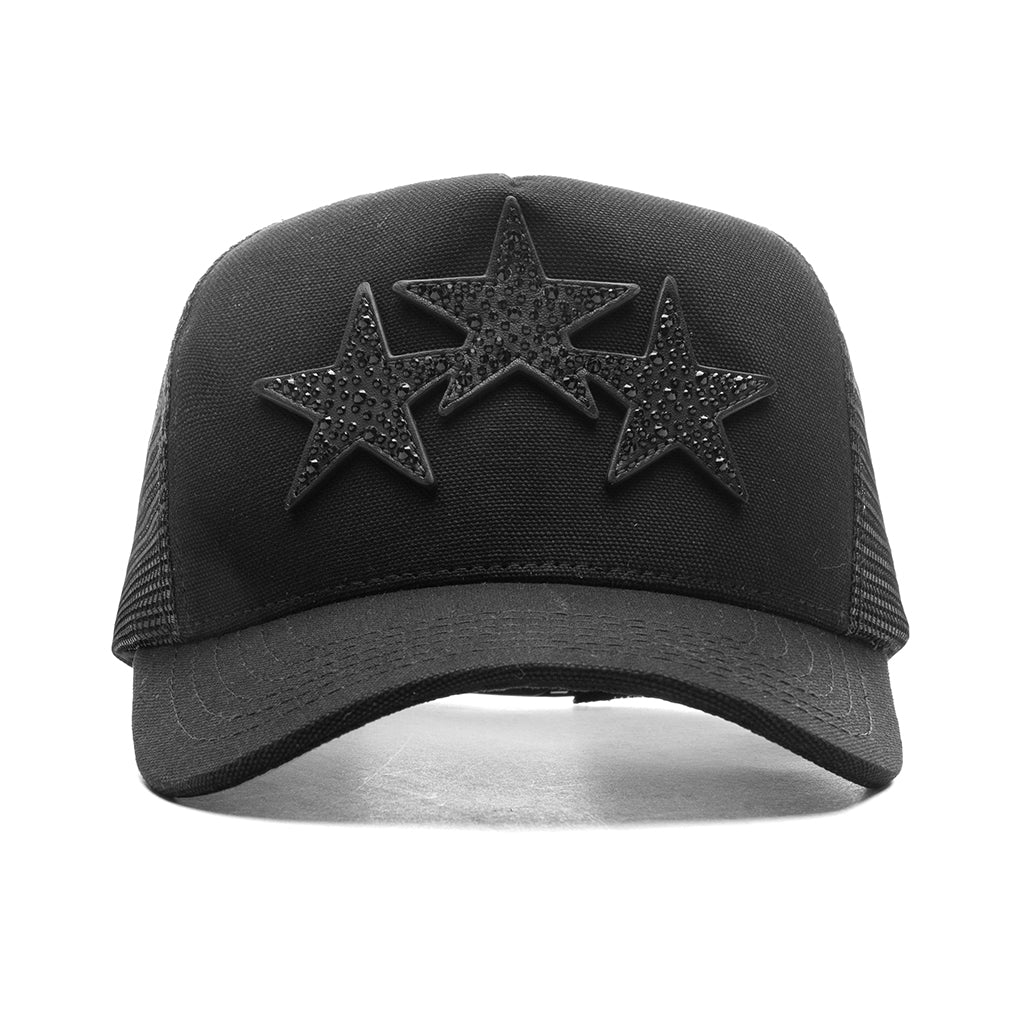 Crystal 3 Star Trucker Hat - Black/Black