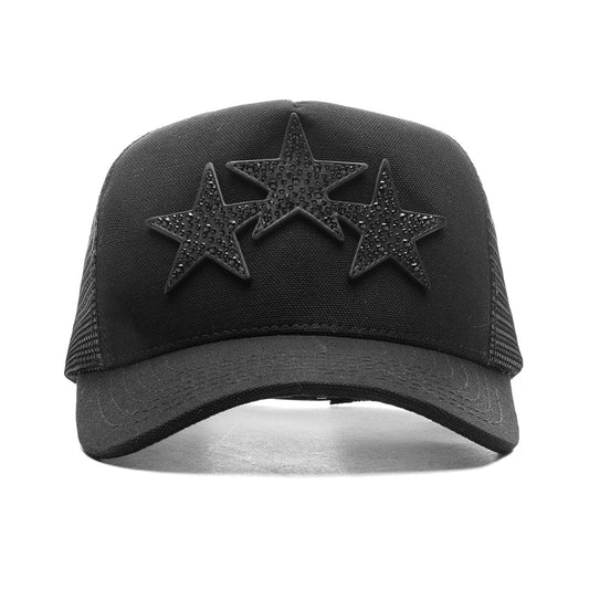 Crystal 3 Star Trucker Hat - Black/Black