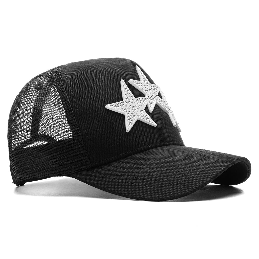 Crystal 3 Star Trucker Hat - Black/White