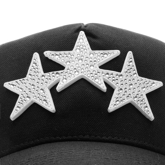 Crystal 3 Star Trucker Hat - Black/White