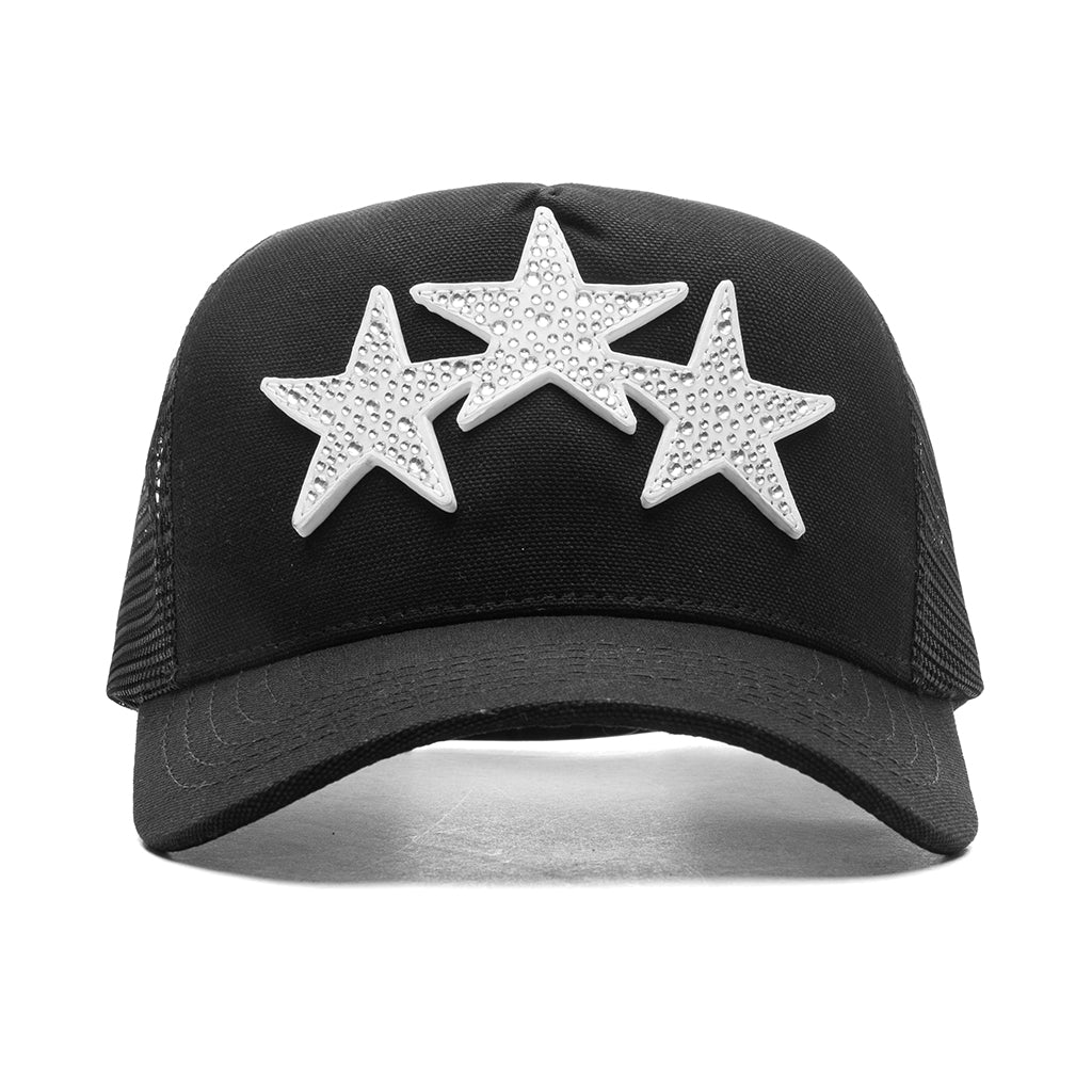 Crystal 3 Star Trucker Hat - Black/White