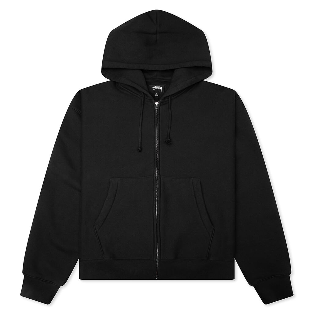 Cursive Applique Zip Hood - Black