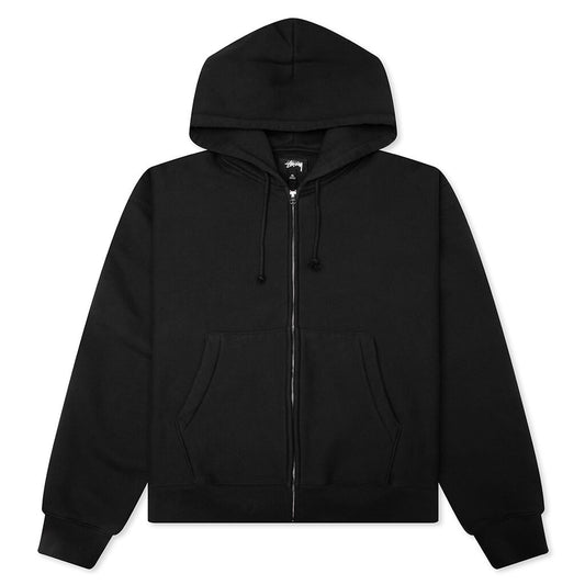 Cursive Applique Zip Hood - Black