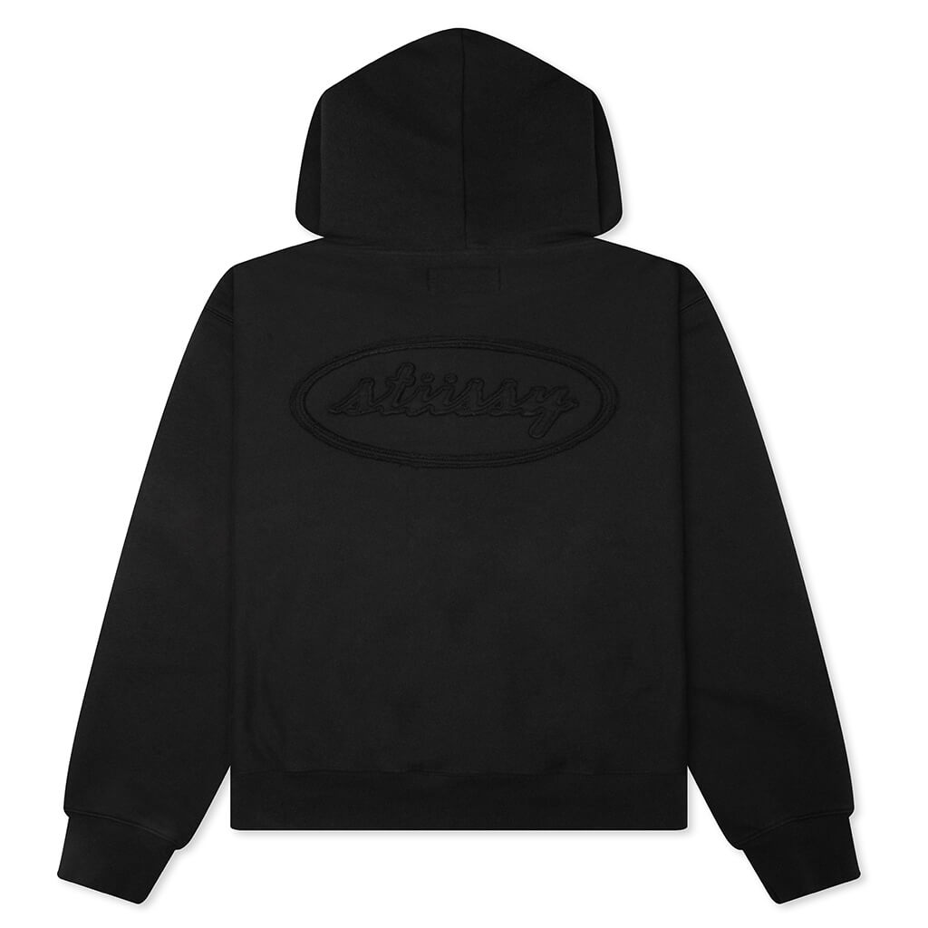 Cursive Applique Zip Hood - Black