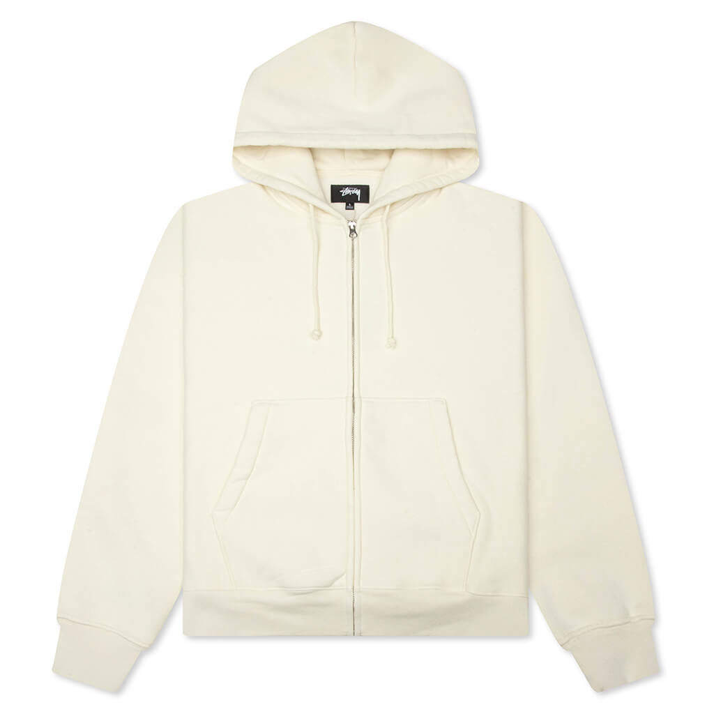 Cursive Applique Zip Hood - Natural