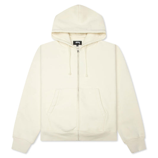 Cursive Applique Zip Hood - Natural