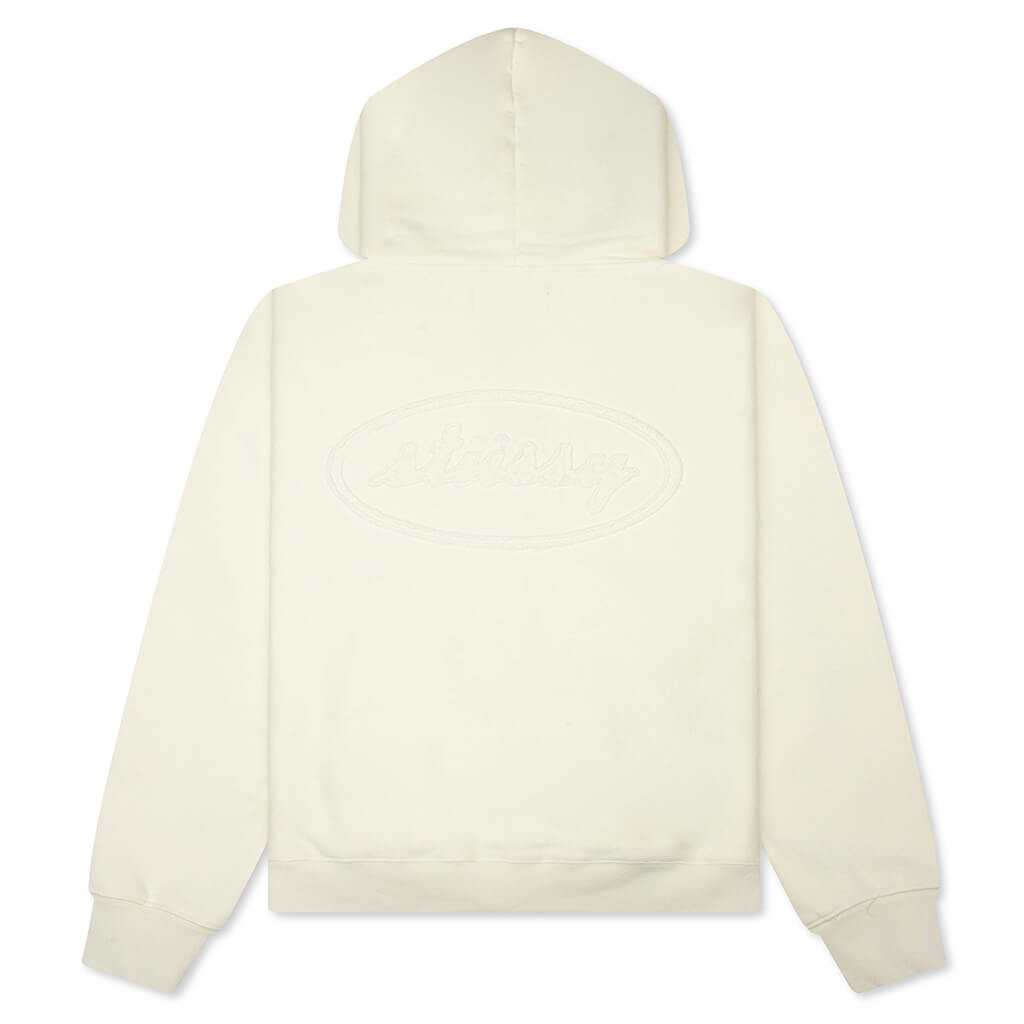Cursive Applique Zip Hood - Natural