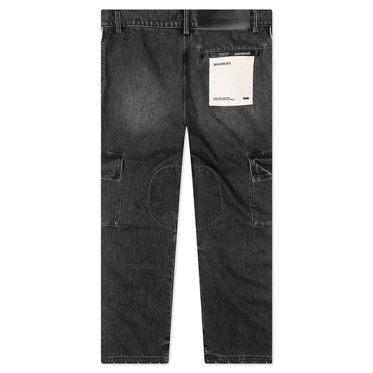 Denim Track Logo Cargo Pants - Dark Wash