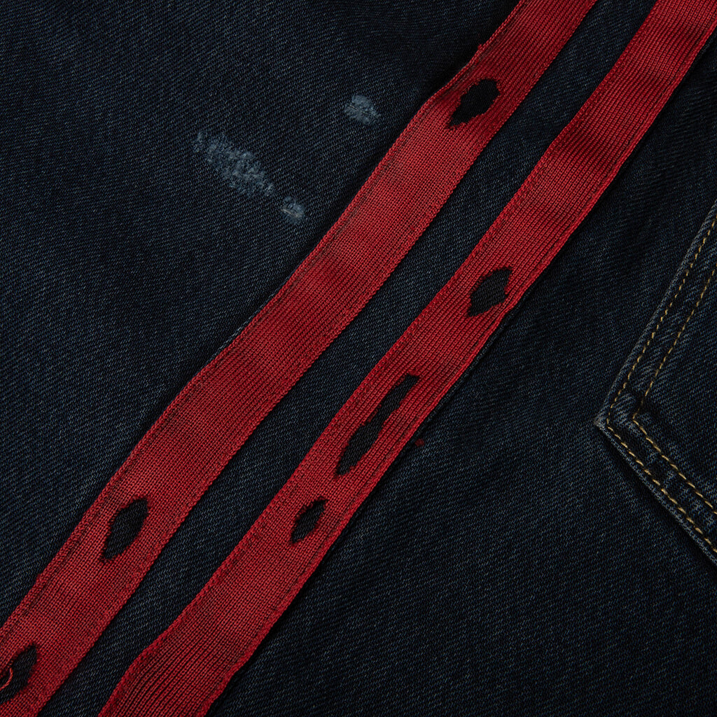 Destroyed Denim Track Pants - Dark Indigo Wash
