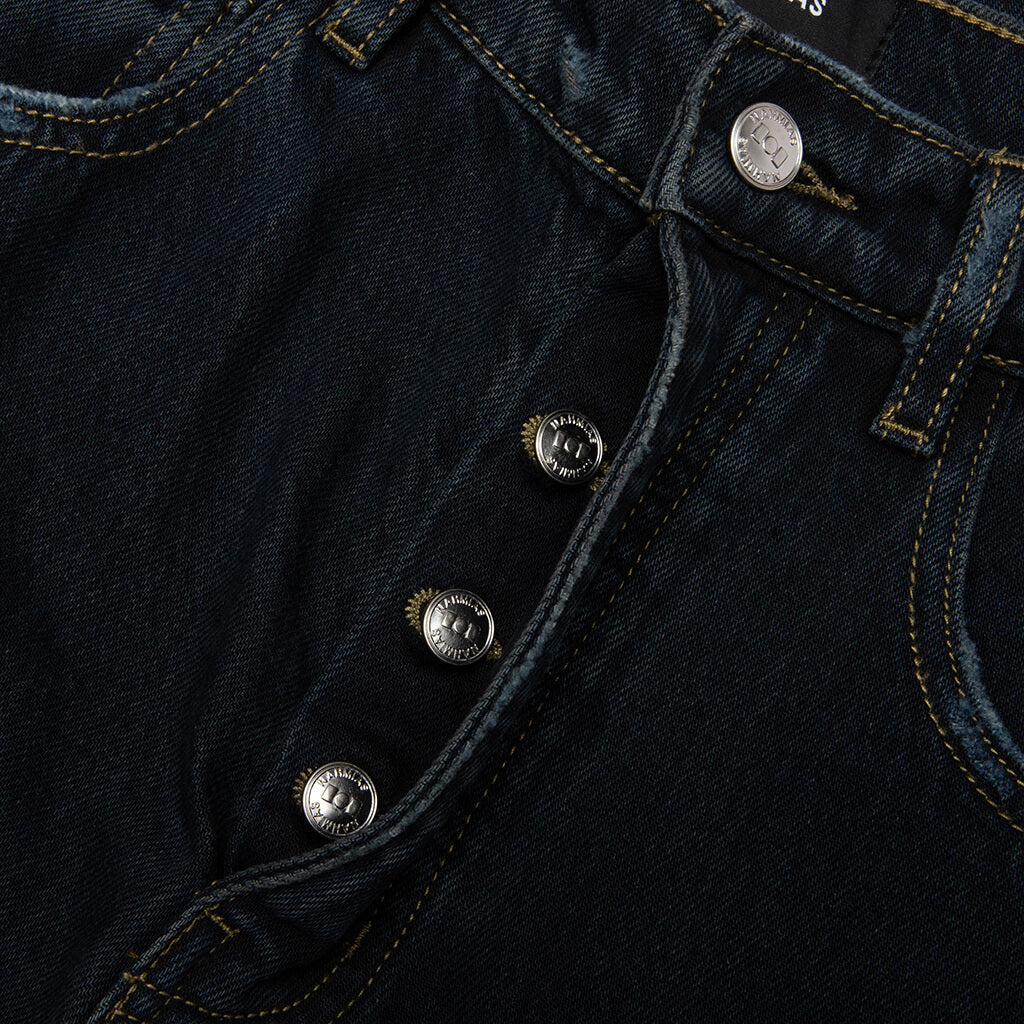 Destroyed Denim Track Pants - Dark Indigo Wash
