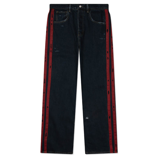 Destroyed Denim Track Pants - Dark Indigo Wash