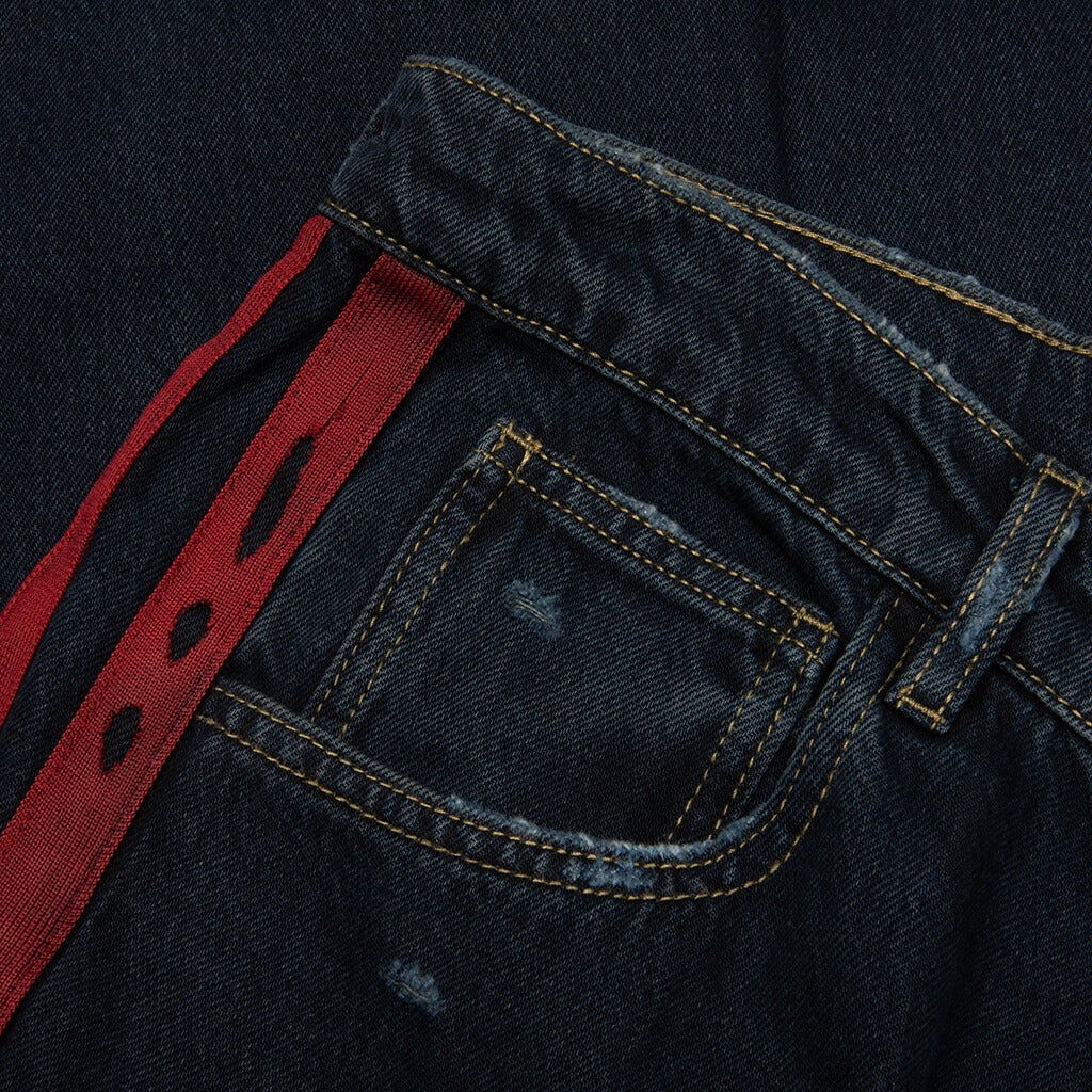 Destroyed Denim Track Pants - Dark Indigo Wash