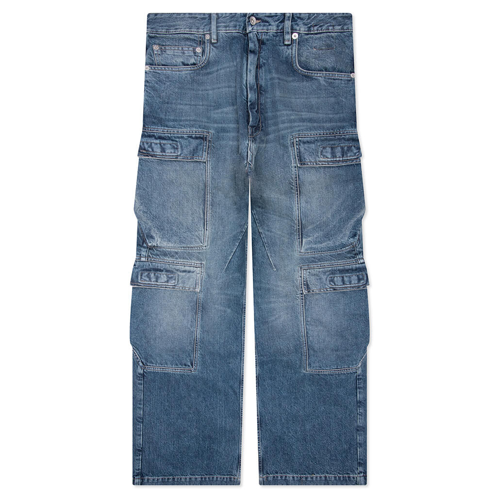 Double Cargo Denim Jeans - Washed Indigo