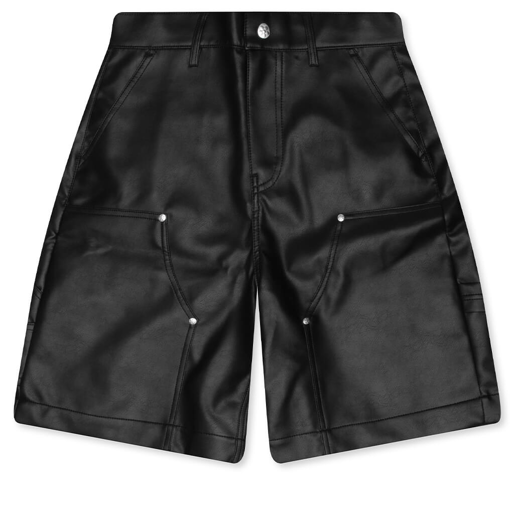 Double Knee Leather Shorts - Black