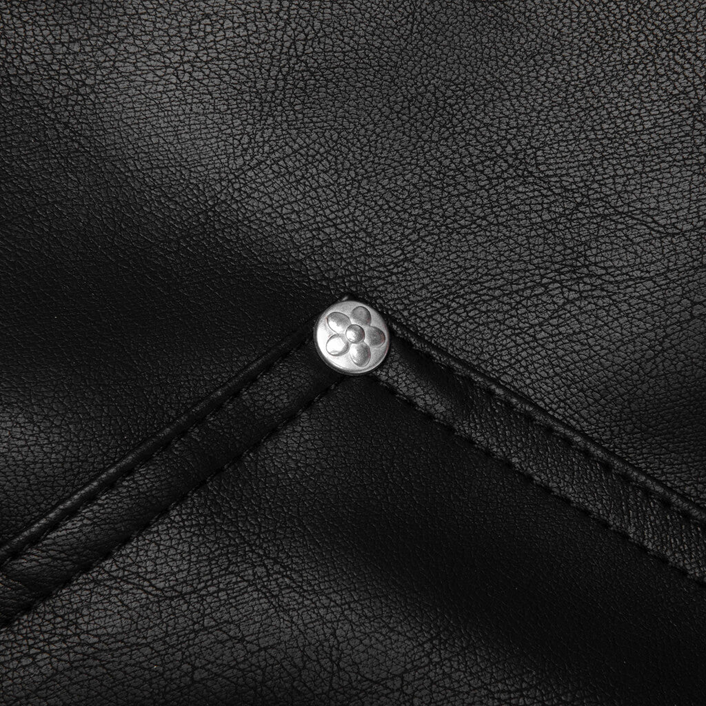Double Knee Leather Shorts - Black