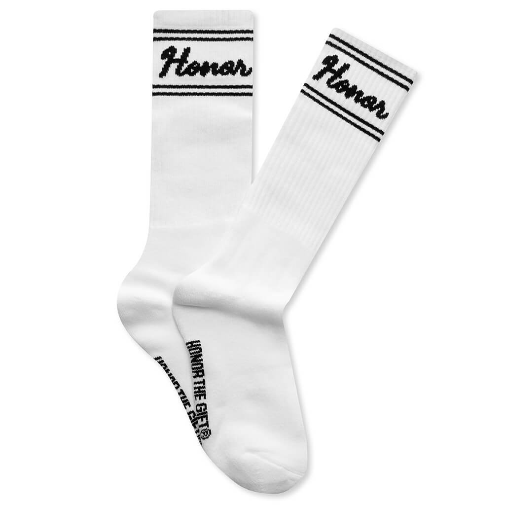 Drive In Striped Ribbed Sock - White