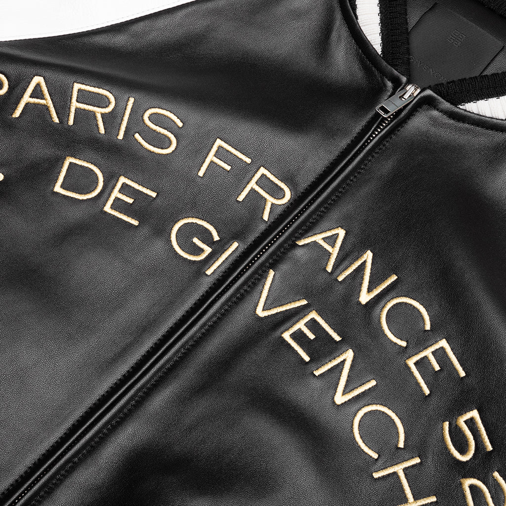 Nappa Leather Varsity Jacket with Chandelier and Snake Embroideries - Black/White
