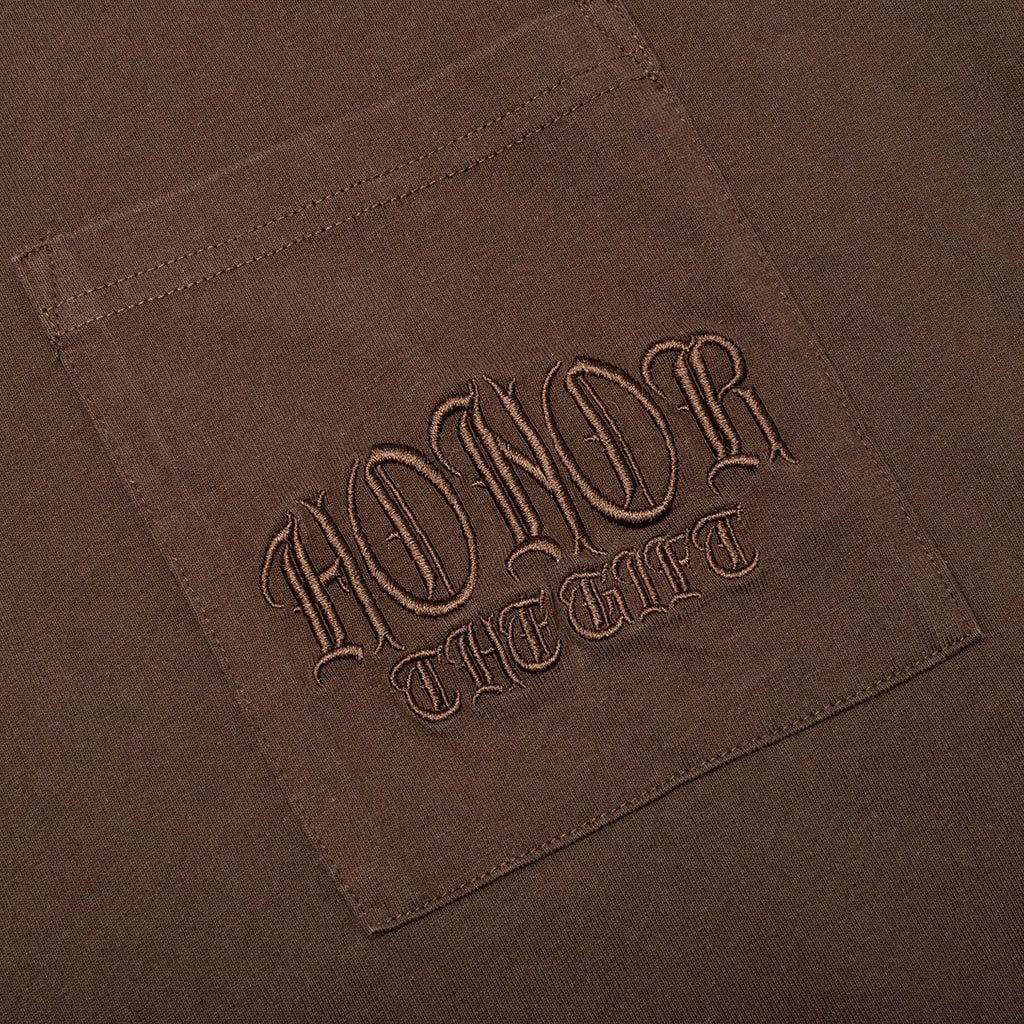 Embroidered Pocket Tee - Brown