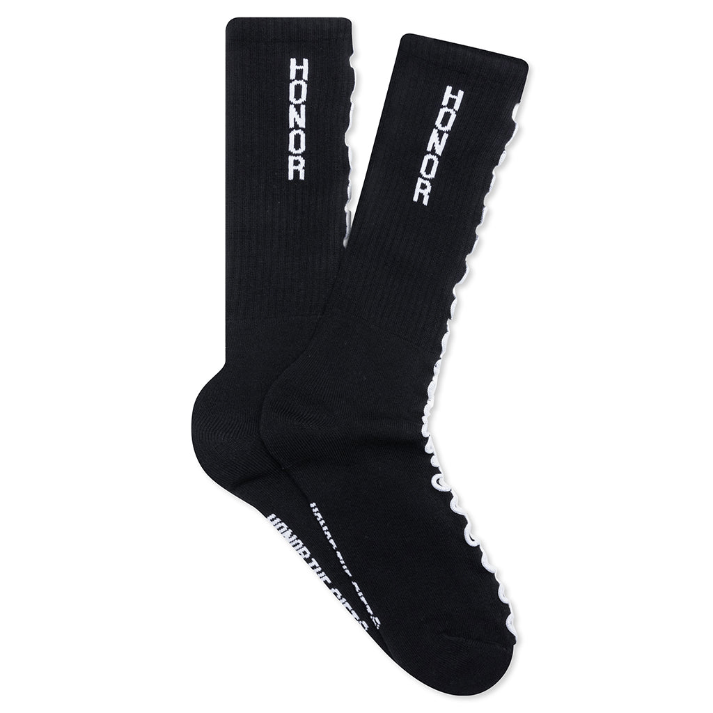 Embroidery Edge Ribbed Sock - Black