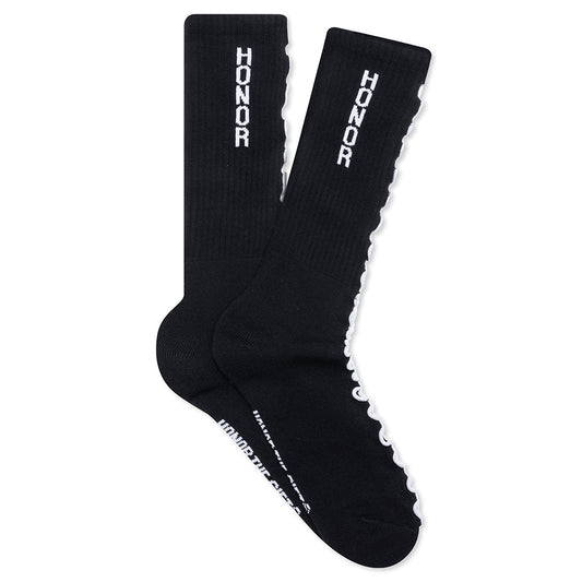 Embroidery Edge Ribbed Sock - Black