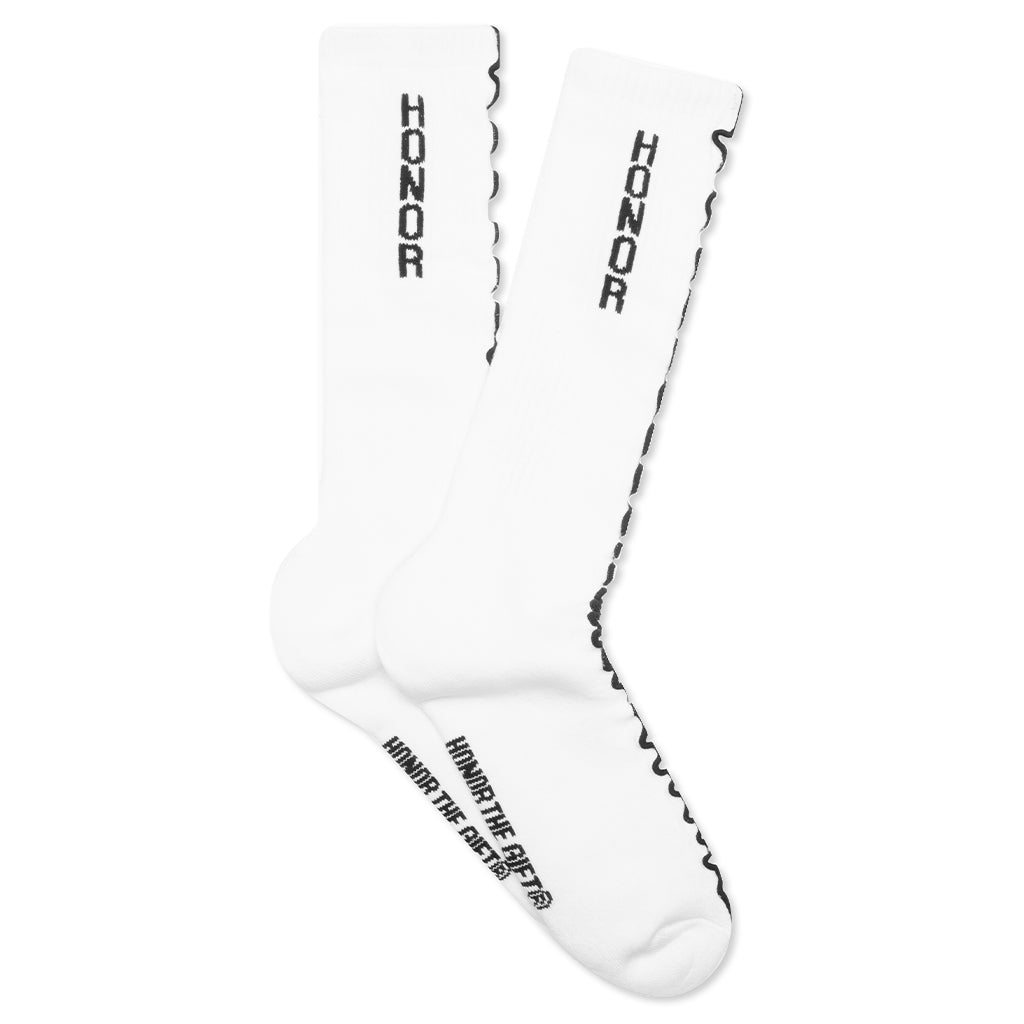 Embroidery Edge Ribbed Sock - White