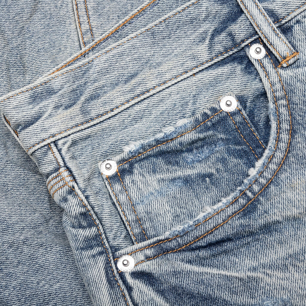 Faros Rip Patched Shorts - Light Indigo