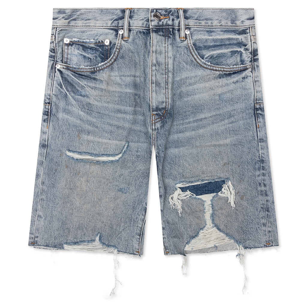 Faros Rip Patched Shorts - Light Indigo