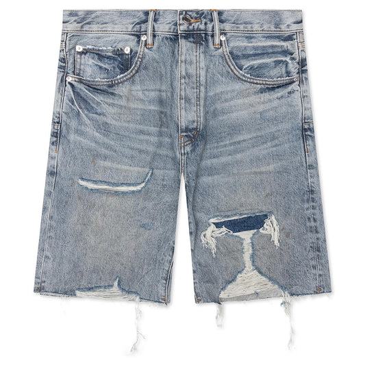 Faros Rip Patched Shorts - Light Indigo