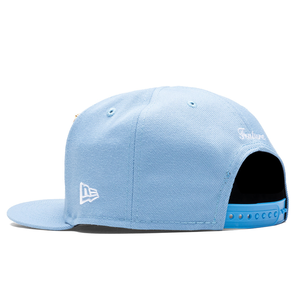 Feature x New Era Old English F Snapback Hat w/ Pin - Birdseye Blue