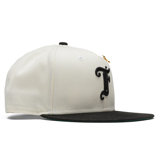 Feature x New Era Old English F Snapback Hat w/ Pin - Chrome White/Black