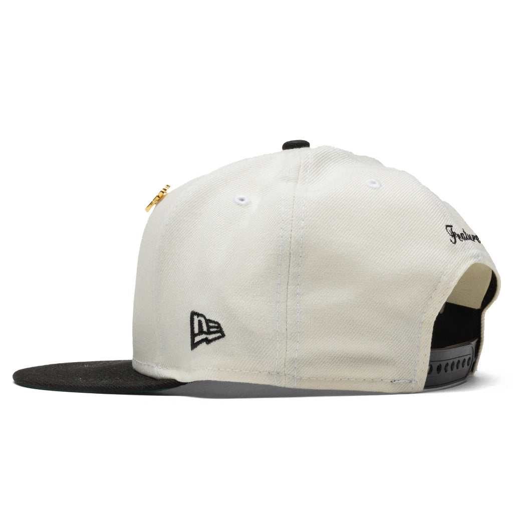 Feature x New Era Old English F Snapback Hat w/ Pin - Chrome White/Black