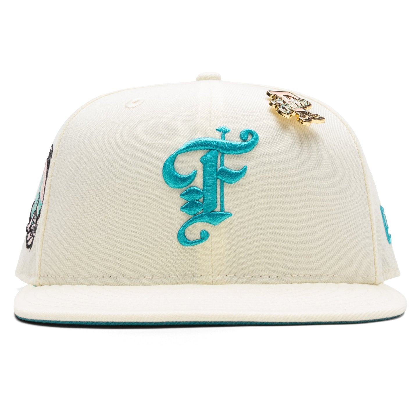 Feature x New Era 59FIFTY Fitted Old English F La Jolla - Chrome White/Aqua