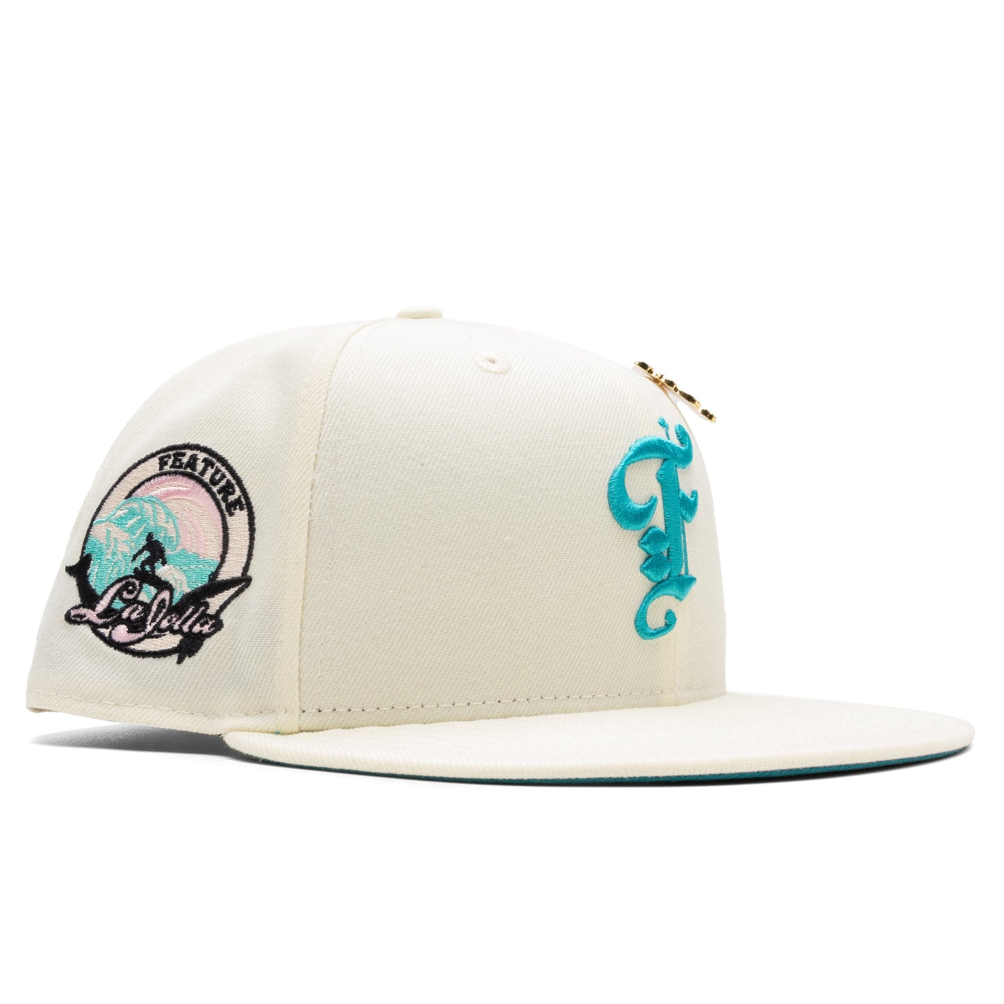 Feature x New Era 59FIFTY Fitted Old English F La Jolla - Chrome White/Aqua