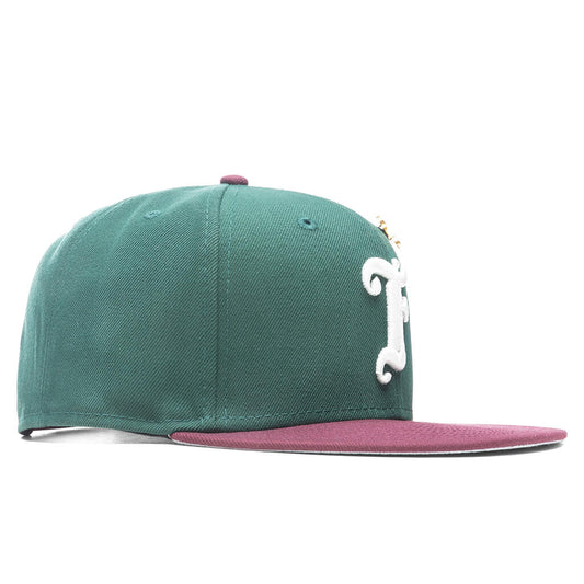 Feature x New Era Old English F Snapback Hat w/ Pin - Dark Green/Maroon
