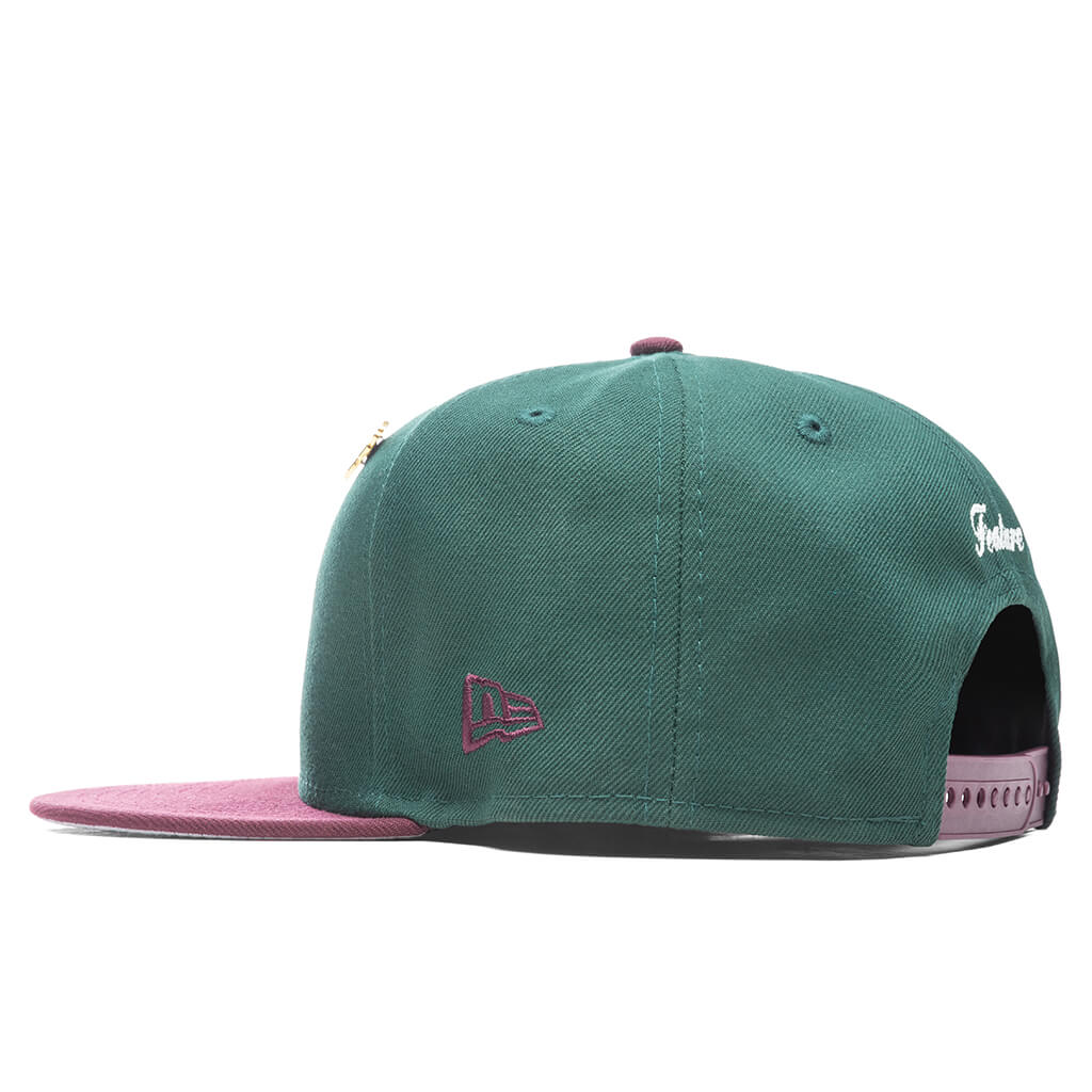 Feature x New Era Old English F Snapback Hat w/ Pin - Dark Green/Maroon