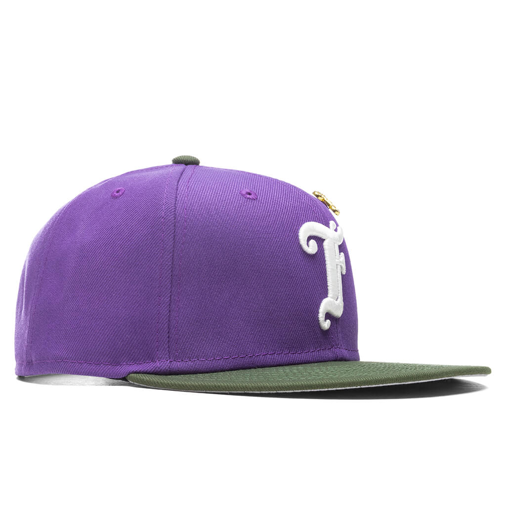 Feature x New Era Old English F Snapback Hat w/ Pin - Varsity Purple/Rifle Green