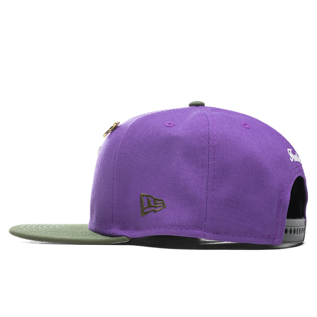 Feature x New Era Old English F Snapback Hat w/ Pin - Varsity Purple/Rifle Green