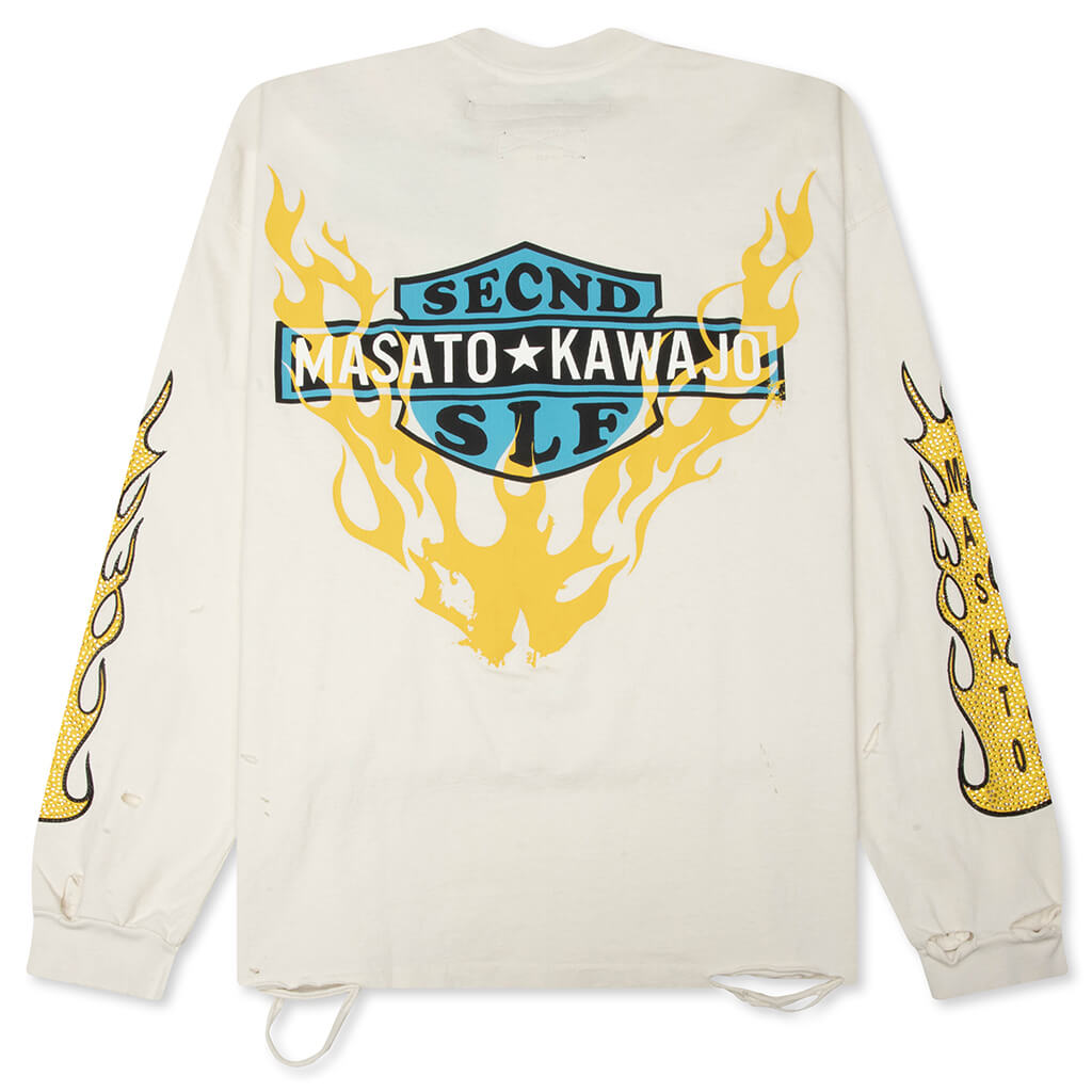 SeCND SLF x Masato Kawajo Firestorm Vintage L/S - Vintage White/Yellow