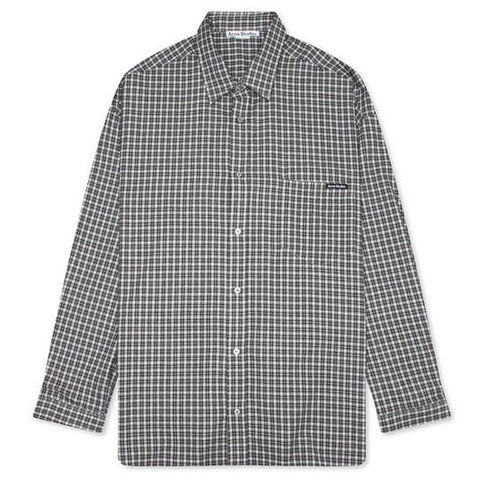 Flannel Button-Up Shirt - Black/White